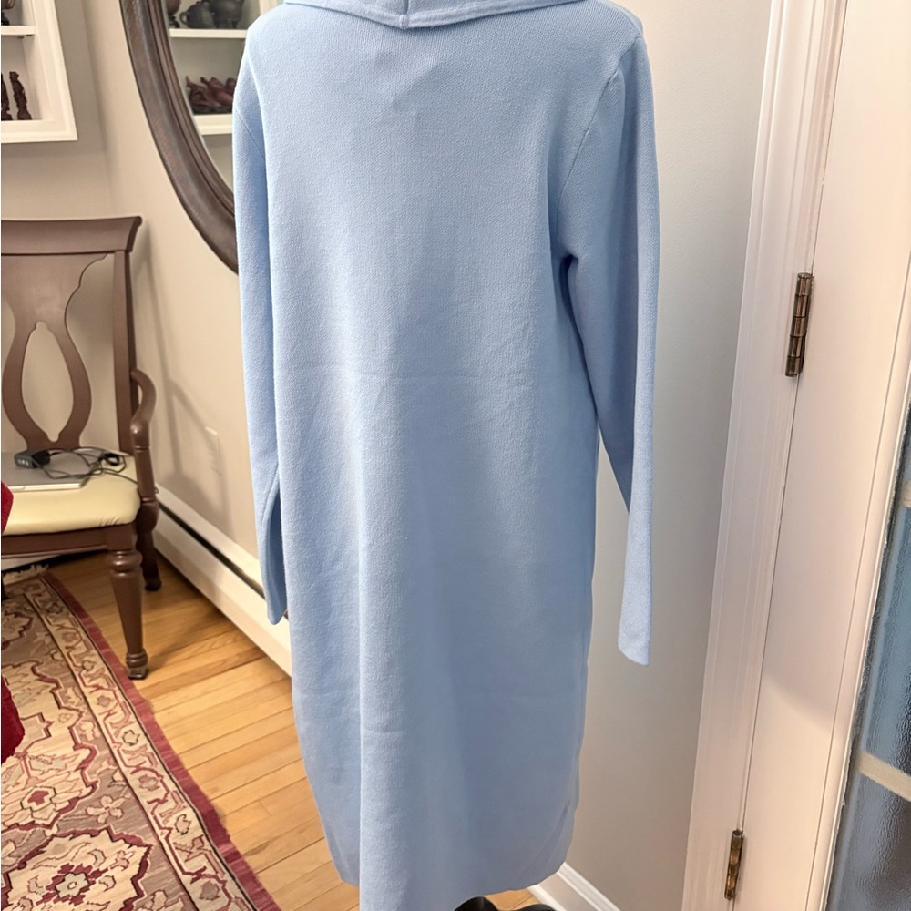 Light Blue Open-Front Long Cardigan Sweater - Picture 4 of 6